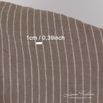 Brown linen fabric in stripes, perfect for clothes and home textile