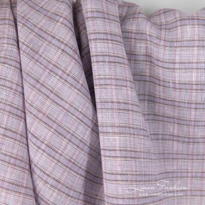 Checked linen fabric in lavender colour.