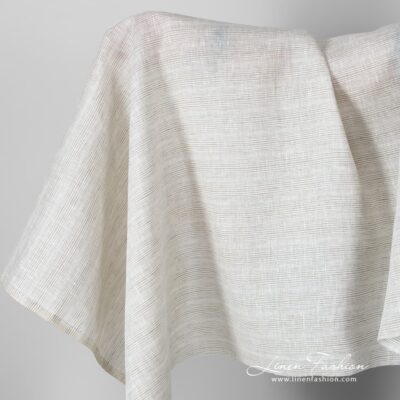 Linen fabric with brownish grey stripes.