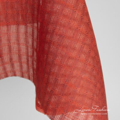 Red linen fabric in openweave checks