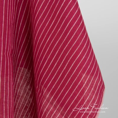 Linen fabric red with thin white stripes product photo