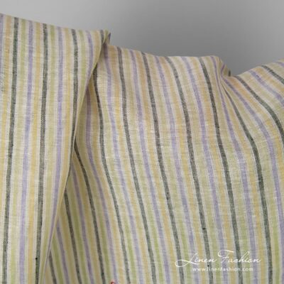 Linen fabric in yellow, blue, green stripes 6 Striped 100% linen fabric.