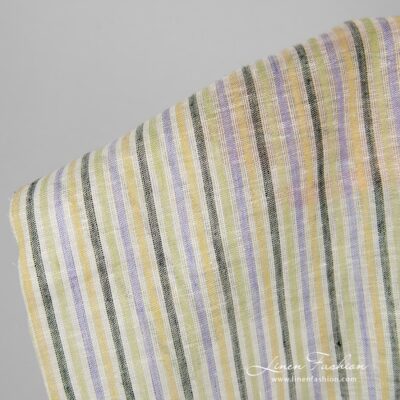Linen fabric in yellow, blue, green stripes 7 Blue green yellow striped fabric.