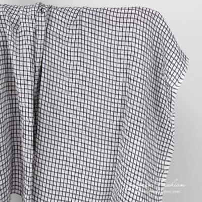 Linen fabric in black and white checks washed 5 Linen fabric in checks
