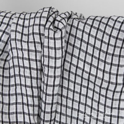 Linen fabric in black and white checks washed 6 Linen fabric in black and white checks