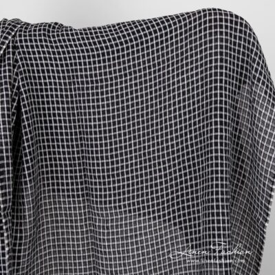 Black linen fabric in white checks washed 5 Black linen fabric in white checks