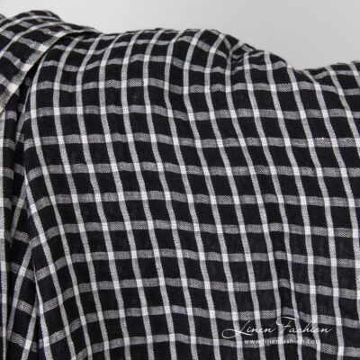Black linen fabric in white checks washed 6 Black linen fabric in white checks, washed