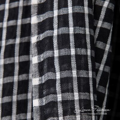 Black linen fabric in white checks washed 8 Black linen fabric in white checks, made in europe