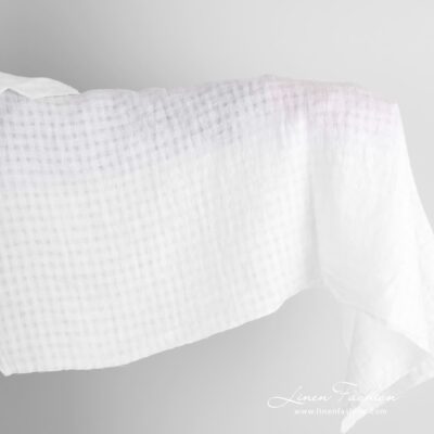 White linen fabric in transparent checks washed 5 White linen fabric in checks