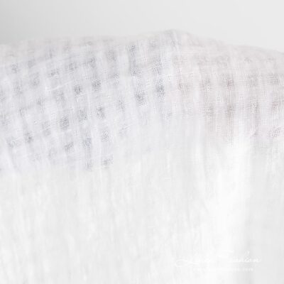 White linen fabric in transparent checks washed 8 100% linen fabric in optical white color