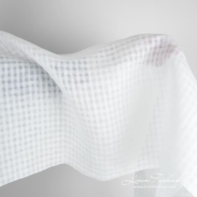 White linen fabric in open weave checks 5 White linen fabric