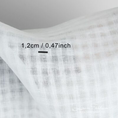 White linen fabric in open weave checks 8 White linen fabric in checks