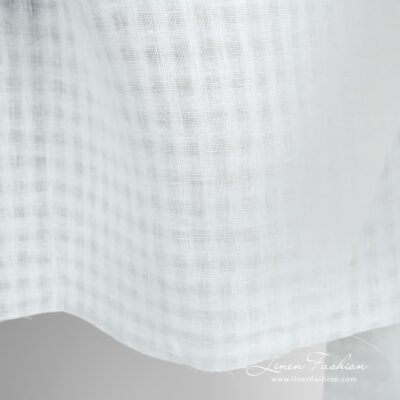 White linen fabric in open weave checks 7 White linen fabric in transparent checks
