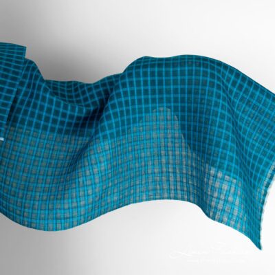 Linen fabric in bright blue checks