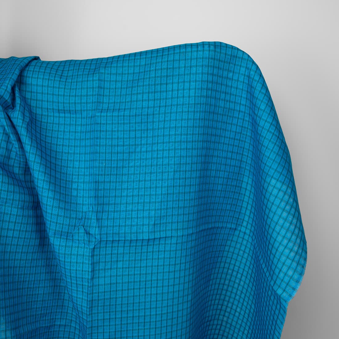 Linen fabric electric blue and turquoise transparent checks