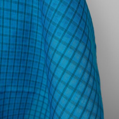 Linen fabric electric blue and turquoise transparent checks, 100% linen