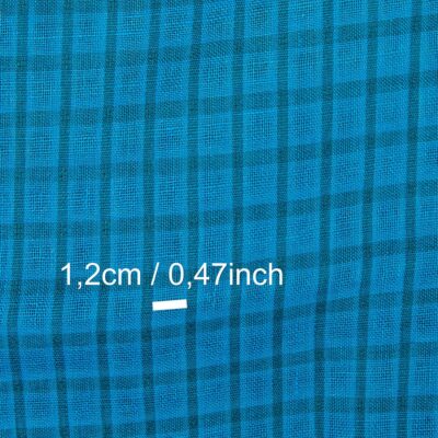 Linen fabric electric blue and turquoise transparent checks, with measurements