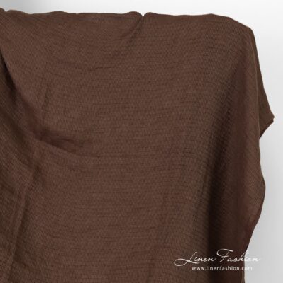 Washed striped twill linen fabric in brown 5 Striped linen fabric in brown color