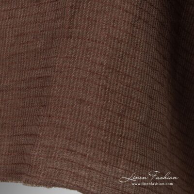 Washed striped twill linen fabric in brown 8 Striped linen fabric in brown color, high quality