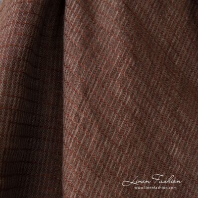 Washed striped twill linen fabric in brown 7 Striped linen fabric in brown color, washed fabric, high quality