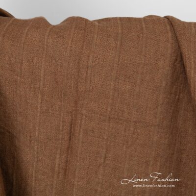 Washed striped linen fabric brown 6 Striped linen fabric in brown color