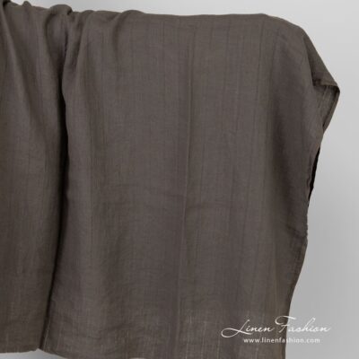 Washed striped greyish brown linen fabric 5 Striped greyish brown linen fabric