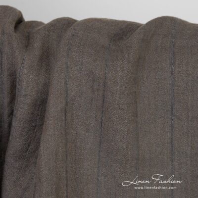 Washed striped greyish brown linen fabric 6 Striped greyish brown linen fabric, washed