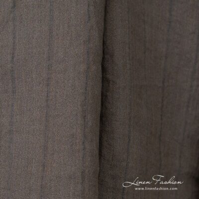 Washed striped greyish brown linen fabric 7 Striped greyish brown linen fabric, high quality