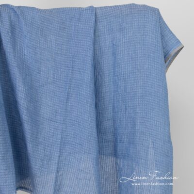Washed blue open weave checked linen fabric 5 Blue openweave linen fabric