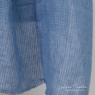 Washed blue open weave checked linen fabric 7 Blue openweave linen fabric in tiny transparent checks