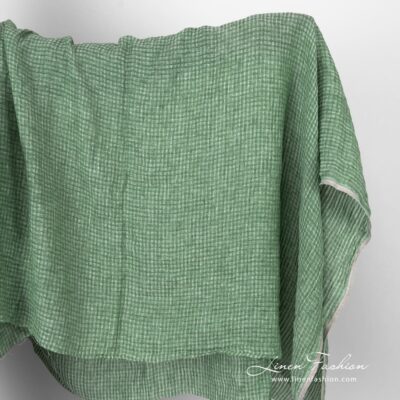 Washed green open weave checked linen fabric 5 Green openweave linen fabric