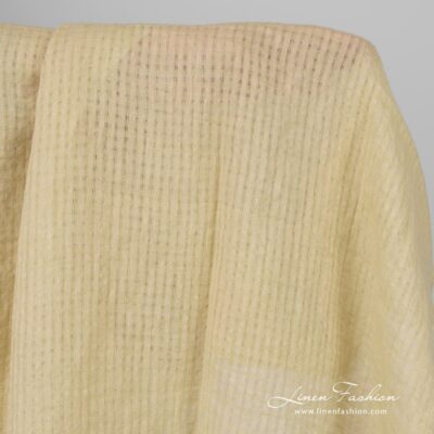 Washed yellow open weave checked linen fabric 6 Yellow openweave linen fabric with checks