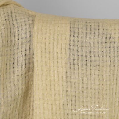 Washed yellow open weave checked linen fabric 7 Checked linen fabric