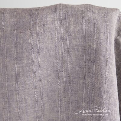 Linen fabric in brown and violet melange washed 8 Linen fabric with vertical stripes