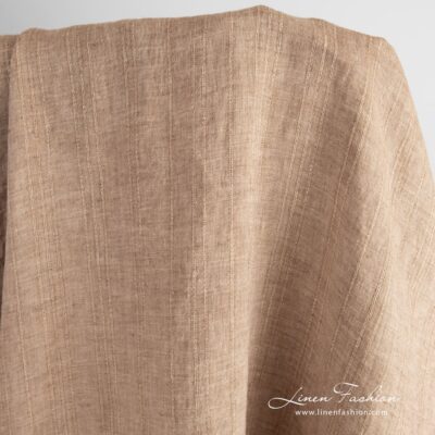 Brown linen fabric in melange washed 6 Brown linen fabric with vertical stripes