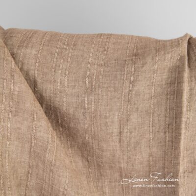 Brown linen fabric in melange washed 7 Brown 100% linen fabric