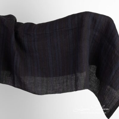 Linen fabric in black and dark blue stripes washed 6 Linen fabric in black and dark blue stripes