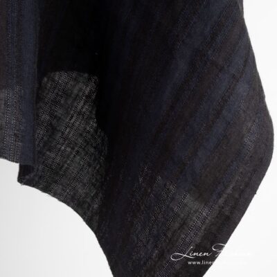 Linen fabric in black and dark blue stripes washed 9 Linen fabric in dense stripes