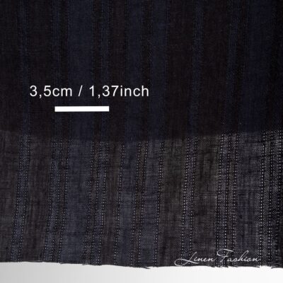 Linen fabric in black and dark blue stripes washed 10 Linen fabric in black and dark blue stripes, washed