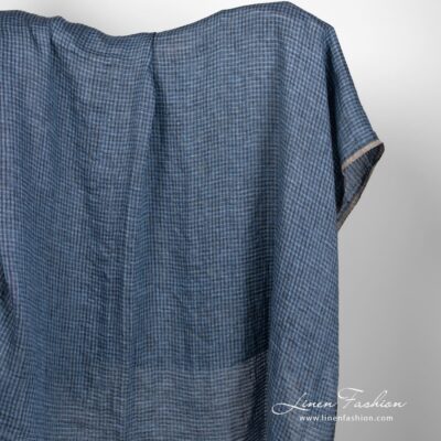Linen fabric in blue transparent checks washed 5 Linen fabric in blue transparent checks