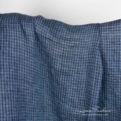 Linen fabric in blue transparent checks washed 6 Linen fabric in blue transparent checks, specially washed