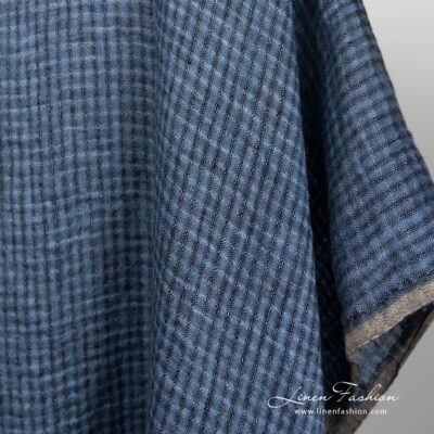 Linen fabric in blue transparent checks washed 7 Linen fabric in blue transparent checks, perfect for clothes and home textile