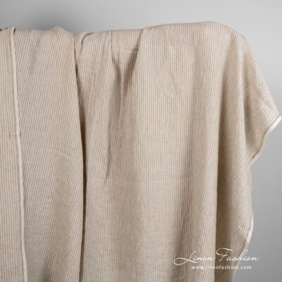 Linen fabric in light cocoa colour with stripes washed 5 Linen fabric in light cocoa color with stripes