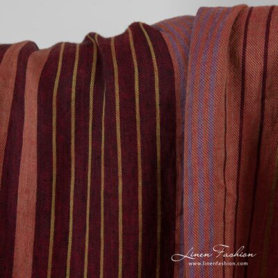 Linen fabric in red stripes washed 11 Washed linen fabric in red stripes