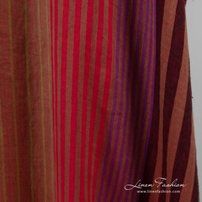 Linen fabric in red stripes washed 12 Specially washed linen fabric in red stripes