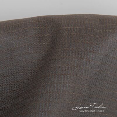 Grey brown linen fabric in herringbone pattern 6 Grey brown dyed linen fabric.