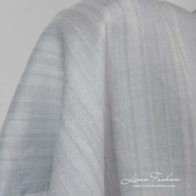 Blue grey striped linen fabric.
