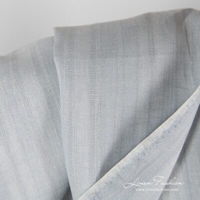 Blue grey 100% linen fabric, striped.