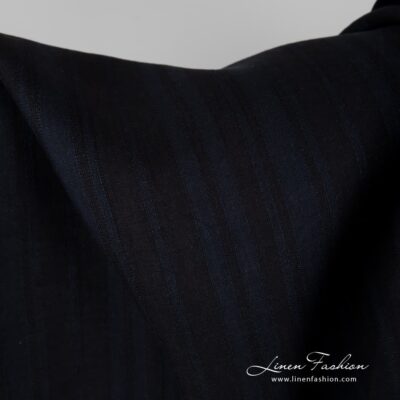 Black navy linen fabric in stripes.