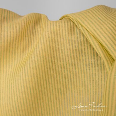 100% linen fabric in yellow and green stripes.